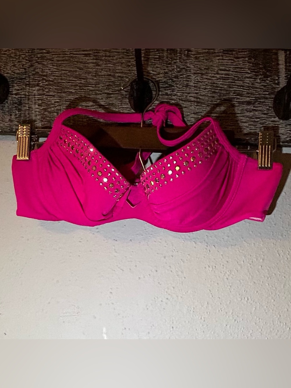 Victoria's Secret Hot Pink Rhinestone Bikini Top 34B